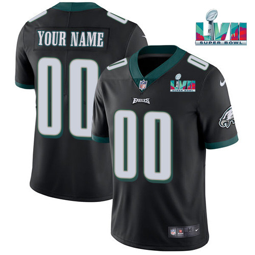 Men's Philadelphia Eagles Custom Black Super Bowl LVII Patch Vapor Untouchable Limited Stitched Jersey